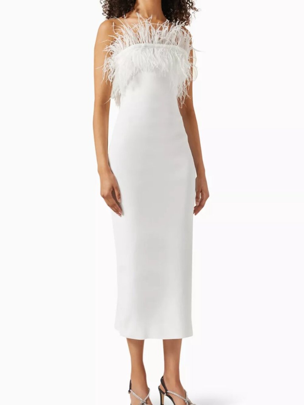 Staud Nellie Feather-Trimmed Midi Dress